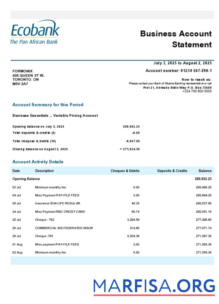 Blank Nigeria Ecobank business firm statement Word and PDF format (1) download for verification
